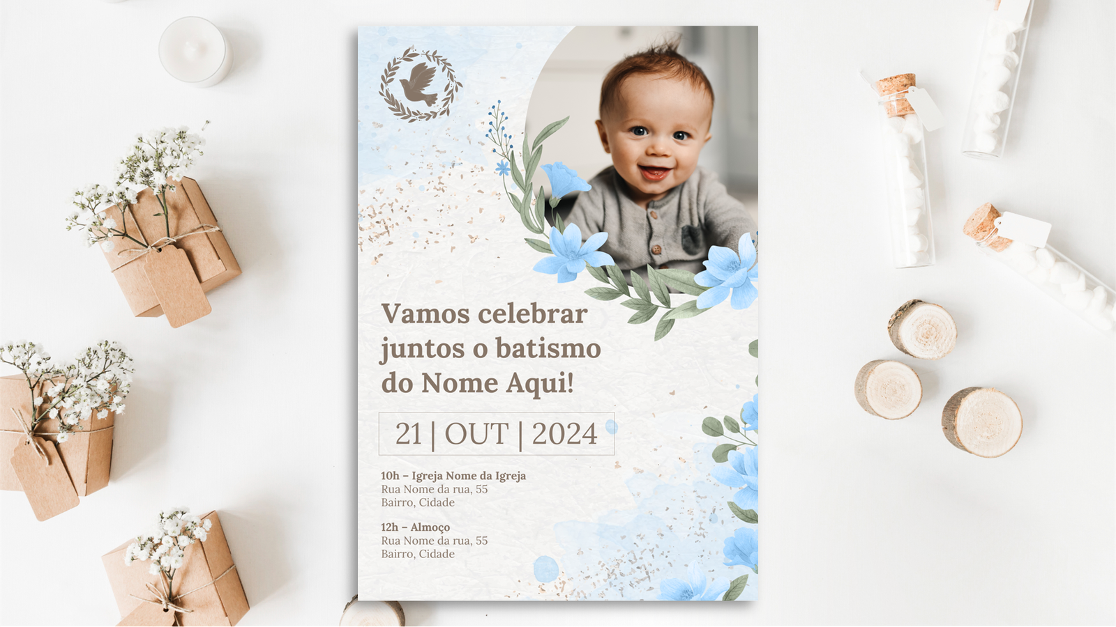 Convite Batizado – Menino 01 – Modelo de Template em PowerPoint