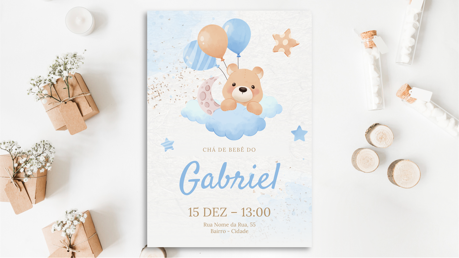 Convite Chá de Bebê – Menino 01 – Modelo de Template em PowerPoint